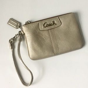 Coach Metallic Silver Pebbled Leather Wristlet